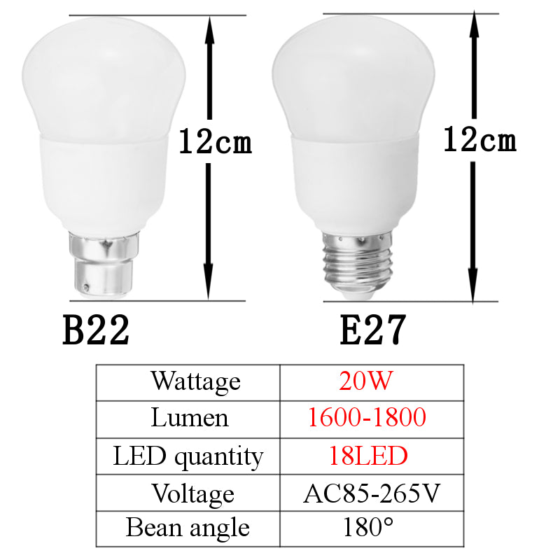 E27/B22 20W 18LED 2835SMD PC Cover Shell White Energy-saving Unique Styling Light Bulb AC85-265V