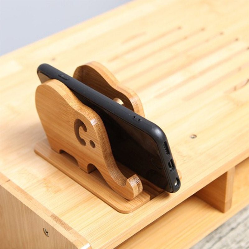 Portable Detachable Natural Bamboo Elephant Phone Holder Bracket for Smart Phone iPhone 11 Samsung Galaxy Note 10