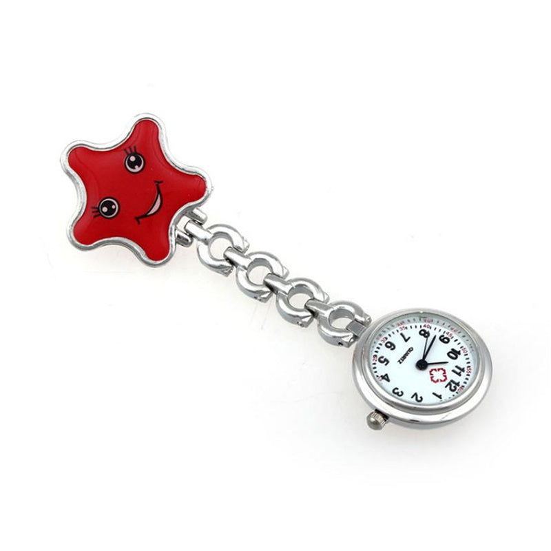 Women Cartoon Sea Star Shape Smiley Face Nurse Watch Colorful Pocket Watch
