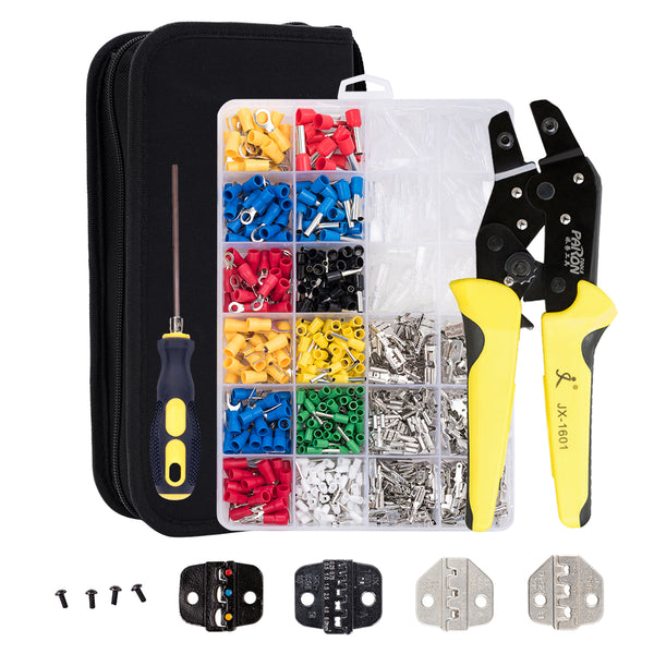 PARON JX-D4T 4 in 1 AWG20-10 Crimper Plier Wire Crimper Tools Kit Ratchet Plier Hand Tools with 850Pcs Terminals