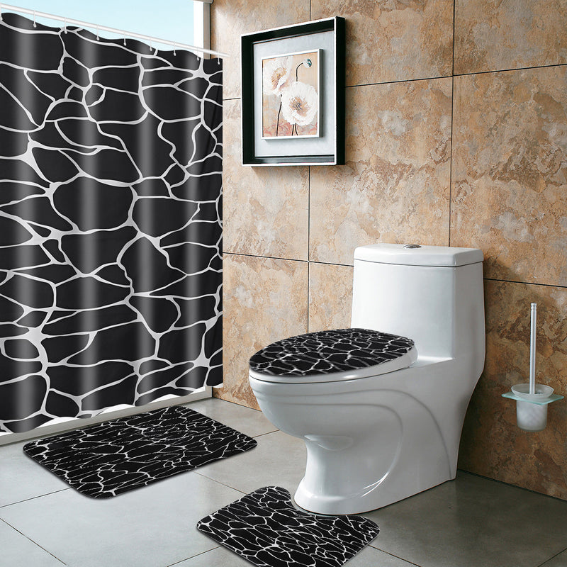 Marble Shower Curtain Waterproof Bathroom Bath Mat Set Rug Toilet Lid Covers A Shower Curtain
