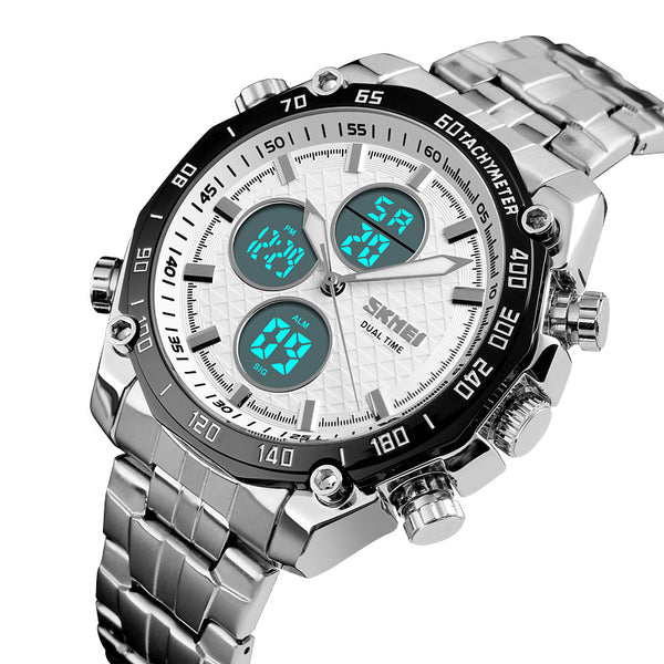 SKMEI 1302 Fashion Men Digital Quartz Watch 3ATM Waterproof Stopwatch Sport Dual Display Watch