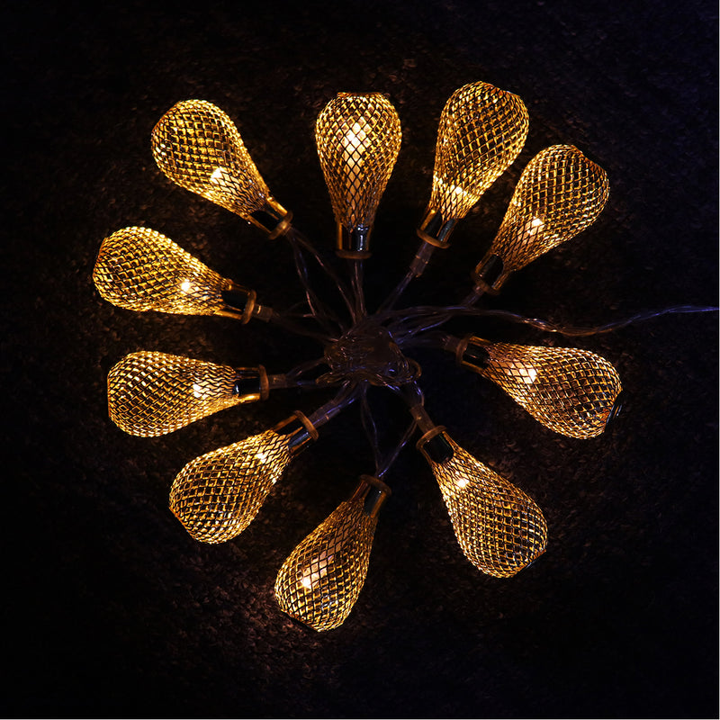 Battery Powered 1.4M 10LEDs Waterproof Iron Mesh Teardrop Fairy String Light for Christmas Patio