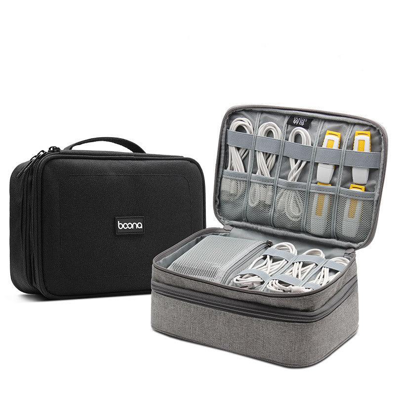 Boona 23cm*16cm Double Deck Digital Accessories Storage Bag U Disk Memory Card USB Cable Tablet Organizer Travel Bag
