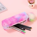 Rainbow Plush Ball Pencil Case Large Capacity Stationery Storage Bag Pouch Box Office School Supplies Gifts For Girls