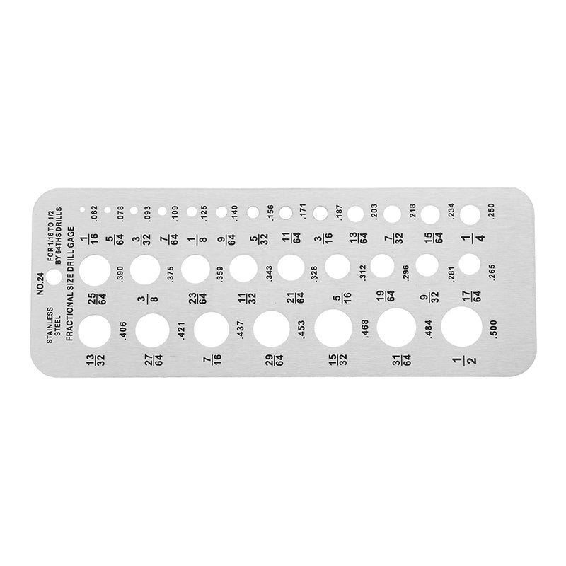 Stainless Steel 29 Size 1/16 to 1/2 Inch Drill Bit Gauge Bolt and Wire Gauge Drill Gauge