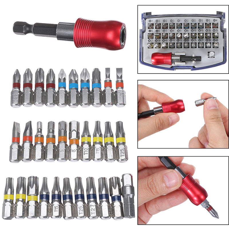32-Piece Screwdriver Bit Set Precision Mini Screw Drivers Slotted Flat Head Hexagon Shank