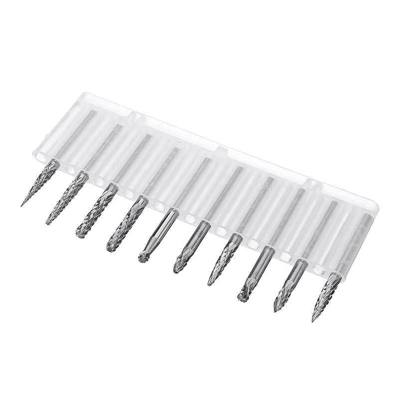 10pcs 3mm Double Lines Tungsten Carbide Burr Rotary File Drill Bits Milling Cutter Set