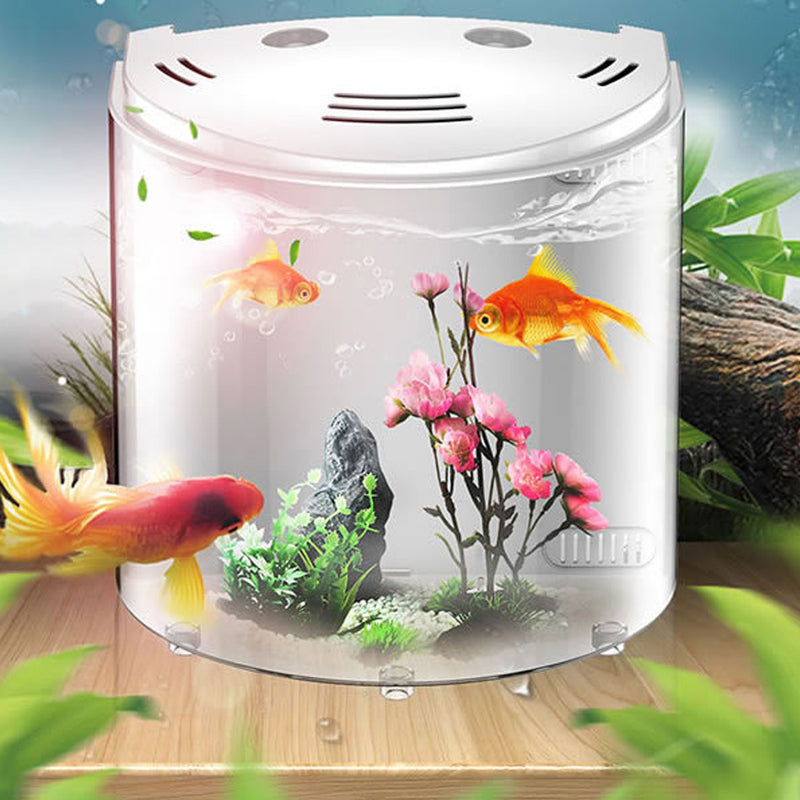 5L USB LED Small Fish Tank 180 Open Acrylic Half Moon Mini Aquarium Decor