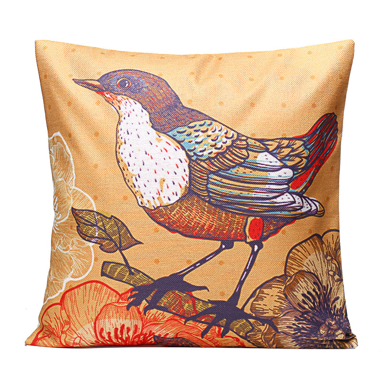 45x45cm Bird Flax Square Pillow Case Cushion Cover Sofa Throw Home Bedroom Decor