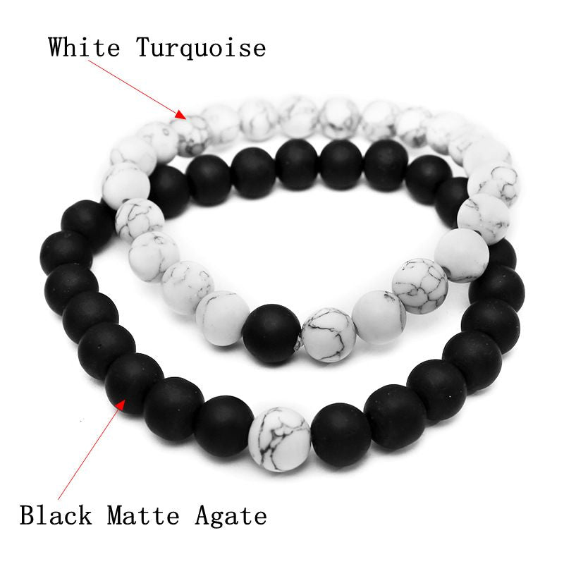 2 Pcs White Turquoise Handmade Energy Beaded Bracelet Couple Chain for Men Women