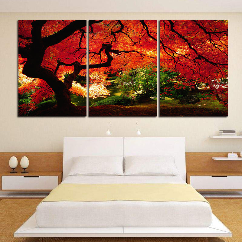 Miico Hand Painted Three Combination Decorative Paintings Maple Tree Wall Art For Home Decoration