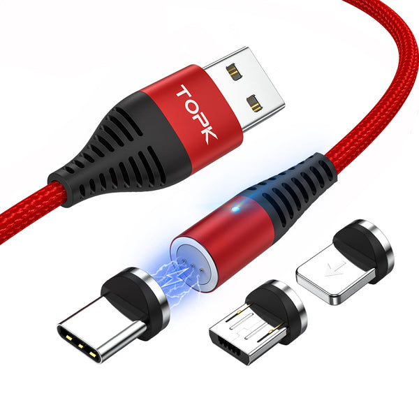 TOPK 5A Micro USB Type C LED Indicator Light Magnetic Fast Charging Data Cable For Huawei P30 Mate 30 Xiaomi 9 Pro Redmi 7A Redmi 6Pro OUKITEL Y4800