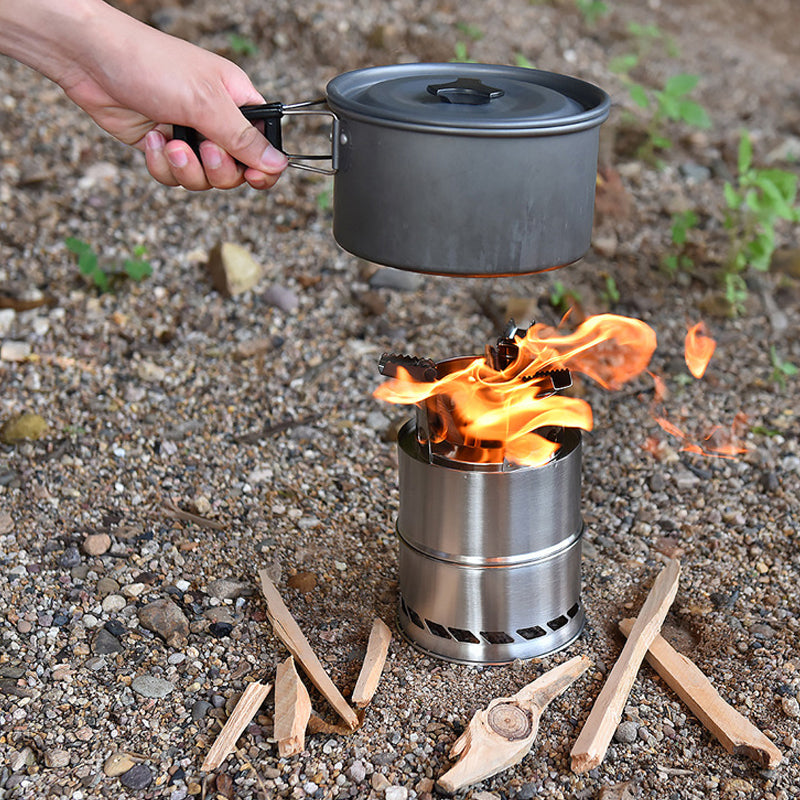 AOTU 1-2 People Outdoor Portable Windproof Cooking Stove Stainless Steel Detachable Wood Burner Furnace Camping Picnic