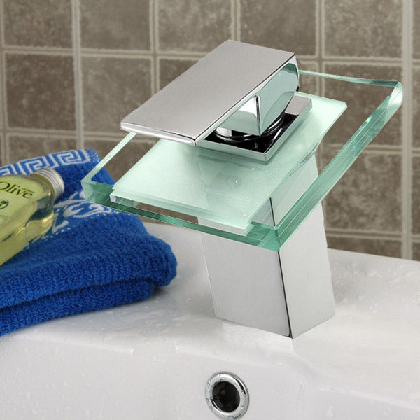 LED Color Changing Waterfall Faucet Bathroom Sink Faucet Glass Basin Bathtub Mixer Tap