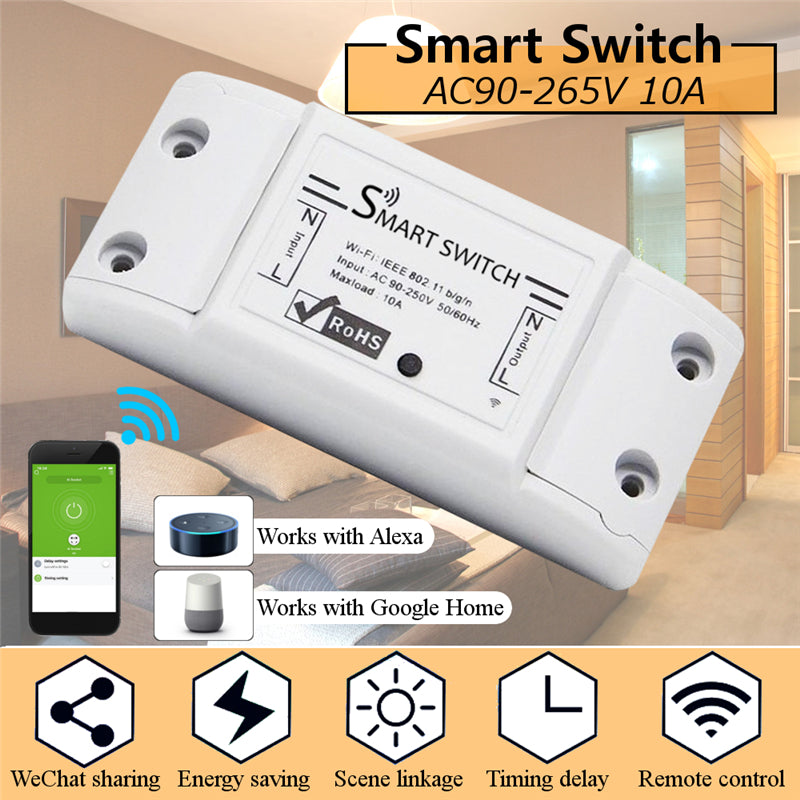 LUSTREON AC90-250V WiFi APP Relay Module DIY Smart Home Automation Light Switch Work With Amazon Alexa Google