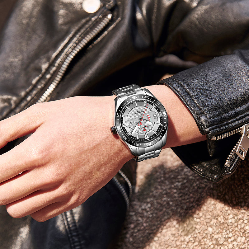 NAVIFORCE 9157 Waterproof Stainless Steel Band Quartz Watch Calendar Auto Date Men Watch