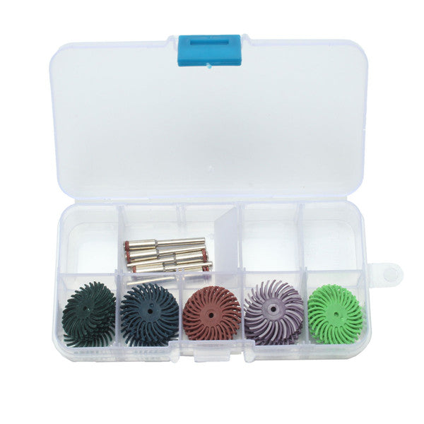 30pcs 25mm Radial Bristle Disc Brushes 80-1000 Grit with 5pcs Mandrel Rotary Adapter
