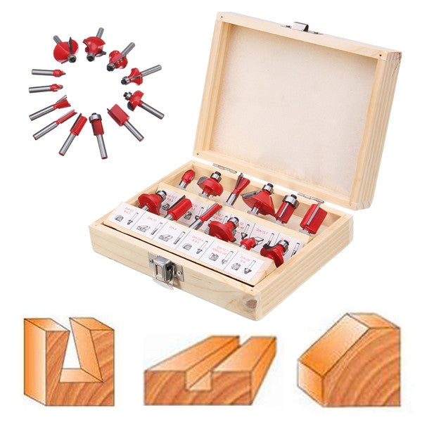 12Pcs 1/4 Inch Shank Router Bit Tungsten Carbide Rotary Tool Set Woodworking Tool Kit