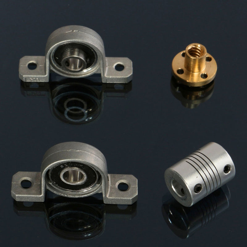 T8 600mm Stainless Steel Lead Screw Set with Mounted Ball Bearing and Shaft Coupling