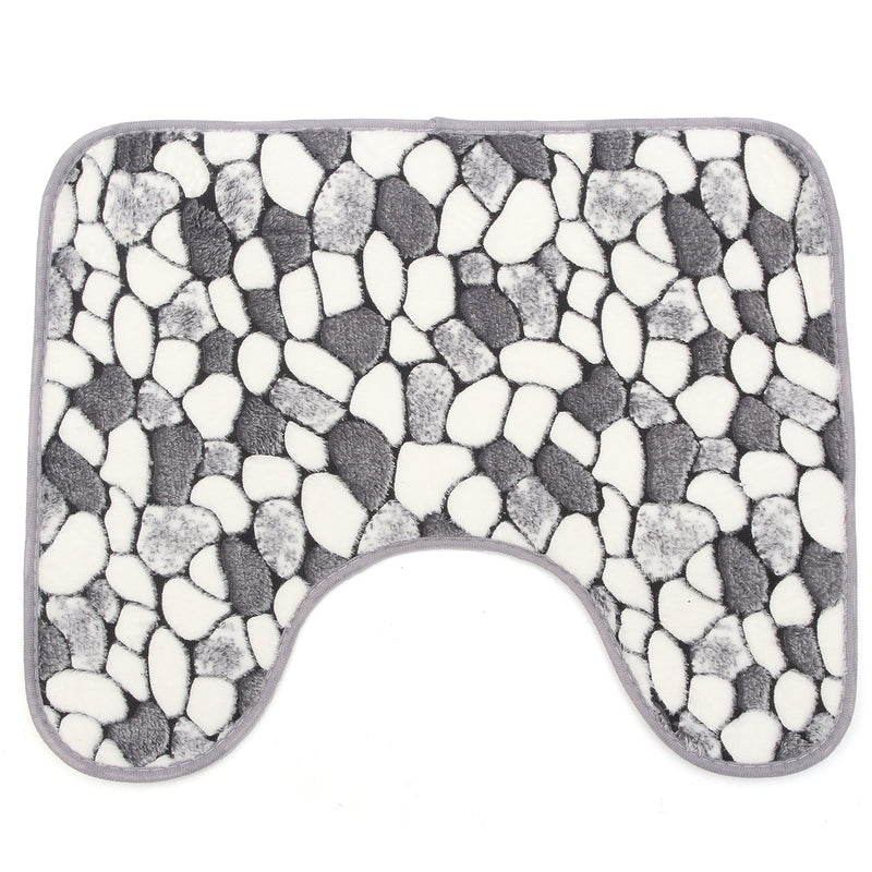 3Pcs Stone Pattern Washable Anti-Slip Soft Bathroom Pedestal Rug Toilet Lid Cover Bathroom Floor Mat Set