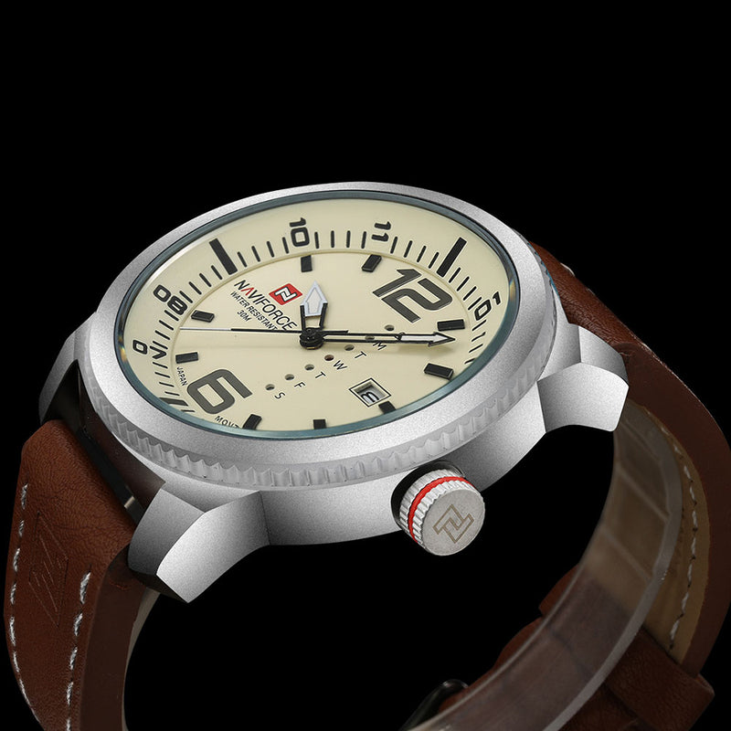 NAVIFORCE 9063 Simple Design Men Wrist Watch Date Display Leather Strap Quartz Watches