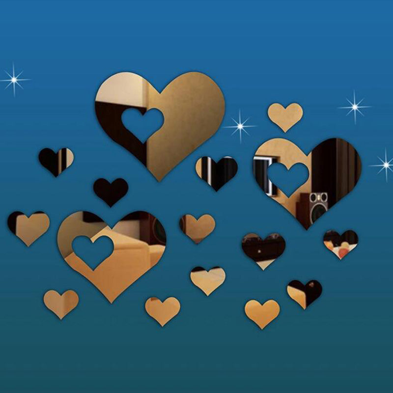 Honana DX-Y2 16Pcs Cute Silver DIY Heart Mirror Wall Stickers Home Wall Bedroom Office Decor