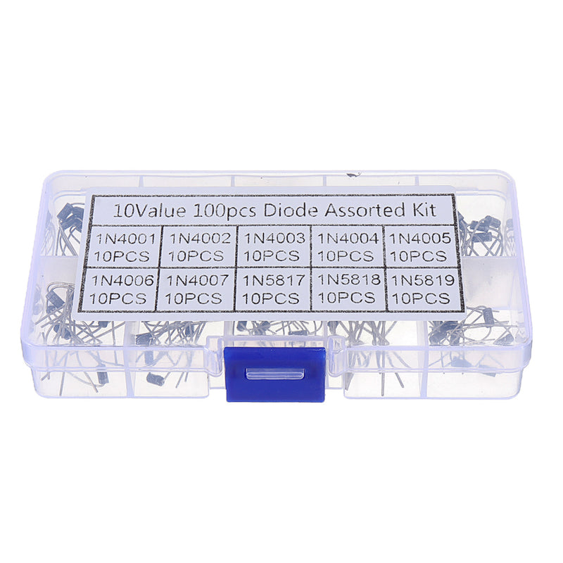 100pcs 10 Values Rectifier Diode Assorted Kit 1N4001 1N4002 1N4003 1N4004 1N4005 1N4006 1N4007 1N5817 1N5818 1N5819 With Box