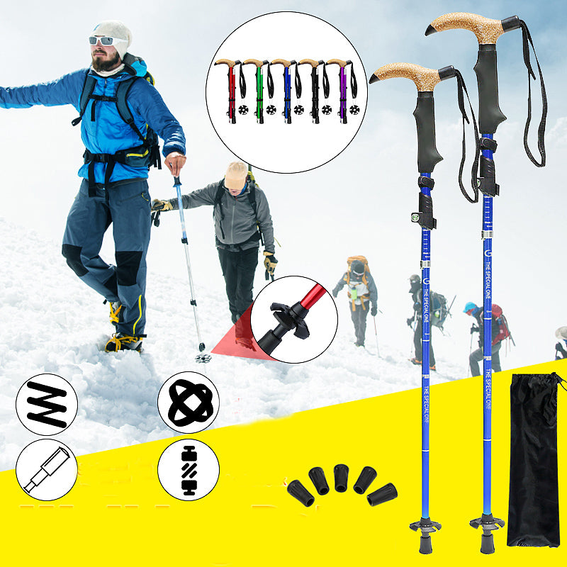 110-130cm T-handle Light Folding Trekking Pole Hiking Climbing Telescopic Walking Stick Old Man Stick