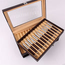 24 Pens Fountain Display Case Holder PU Leather Storage Collector Organizer Box Desktop Organizer