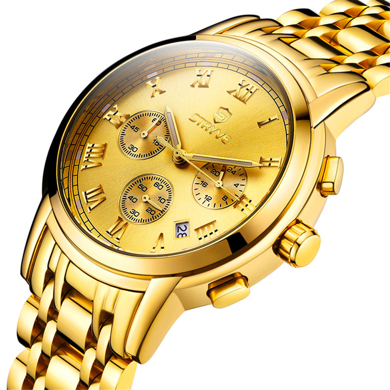 STRYVE S9601 Luminous Display Fashion Stainless Steel Strap Zinc Alloy Case 24hours Display Men Quartz Watch