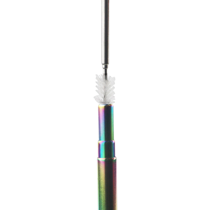 Telescopic Reusable Drinking Straw Portable 3 Fold Stainless Steel Metal with Cleaning Brush