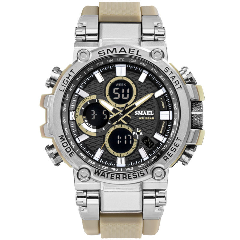SMAEL 1803 Metal Case Luminous Needle 5ATM Waterproof Sport Dual Display Digital Watch