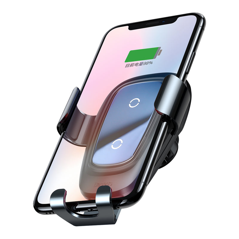 Baseus Metal Glass 10W Qi Wireless Charger Fast Charging Gravity Linkage Automatical Lock Air Vent Car Phone Holder For 4.0 Inch - 6.5 Inch Smart Phone