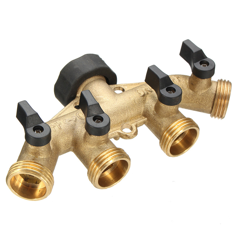3/4 Inch BSP 4 Way Brass Hose Faucet Manifold Water Segregator Garden Tap Connector Splitter Switcher Control Shut Off Valve