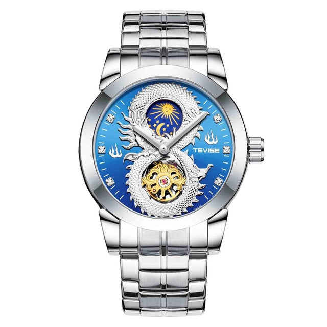 TEVISE T843B Dragon Design Automatic Mechanical Watches Stainless Steel Band Men Watch