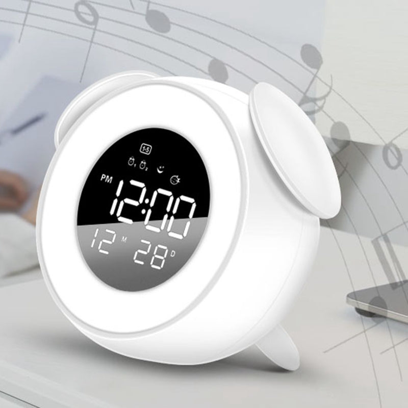 LD908 LED Wake Light Clock Ambient Light Rechargable Alarm Clock with Sunset Mode Digital 12/24 Hour Display