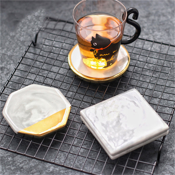 Gold marble Coaster Cup Mat Placemat Pad Holder 3 Styles Round Square Octagon