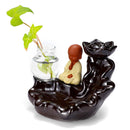 Ceramic Backflow Cone Holder Incense Burner Monk Smoke Buddhist Scents + Glass Pot