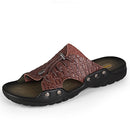 P392 Outdoor Summer Men Lace Beach Breathable Crocodile Texture Leather Shoes Sandals Slippers