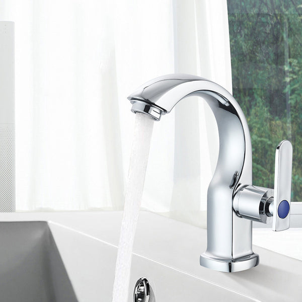 Bathroom Basin Sink Faucet Moon Curved Cold Tap Single Handle Electroplate Chrome Finish Deck Mount