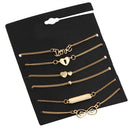 6 Pcs/Set Trendy Heart Shape Lucky Chain Love Gold Color Anklet Jewelry for Women