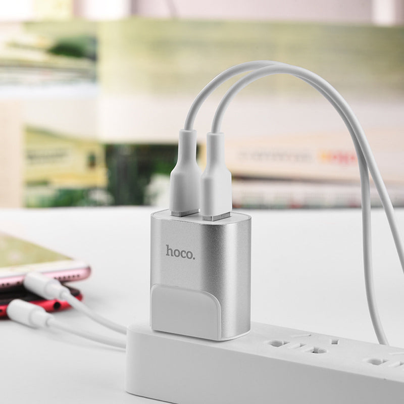 HOCO C47 2.1A Dual USB Fast Charging USB Charger Adapter For iPhone 8Plus XS 11Pro Huawei P30 Pro - US Plug