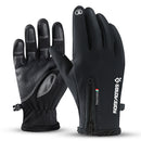 Touch Screen Gloves Zipper Thermal Winter Sports Skiing Warm Mittens PU Leather Black