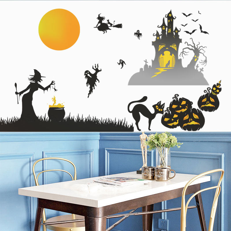 Miico FX6312 2Pcs Halloween Sticker Wall Sticker for Living Room Show Window Decoration- Witch