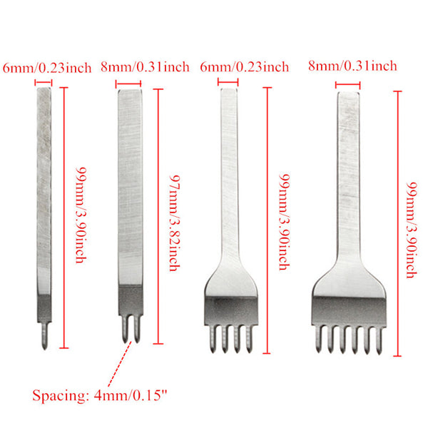 4pcs 4mm Leather Craft Hole Punches Stitching Punch Tool 1/2/4/6 Prong