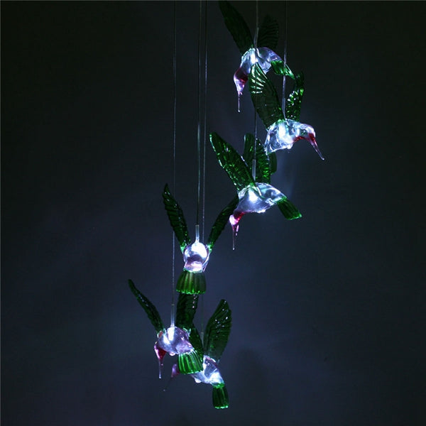 LED Solar Pendant Light Lamp Hummingbird Wind Chime Mobile Home Garden Yard Decor White Xmas