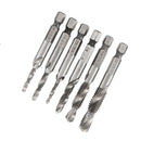 Drillpro 6pcs 1/8-3/8 Inch BSW Thread HSS Combination Drill Tap Bit Set Hex Shank Deburr Countersink Bits