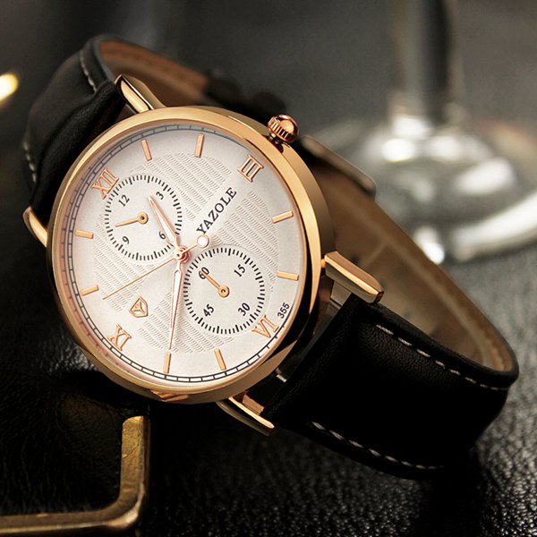YAZOLE 355 Men Watch Luminous Fashion Classic Leather Strap Male Quartz Wrist Watch
