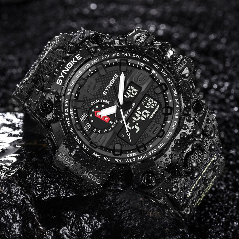 SYNOKE 9401 Sport Men Digital Watch 5ATM Waterproof Dual Time Luminous Display Dual Display Watch